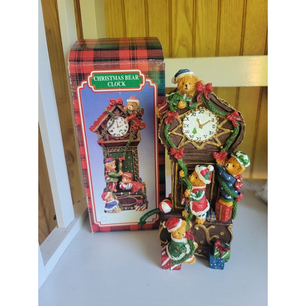Vintage Wooden Christmas Bear Clock‎ Decoration